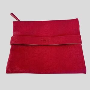 Lancel Paris Red Leather Zip Pouch Travel Accessory Bag Air France First Class
